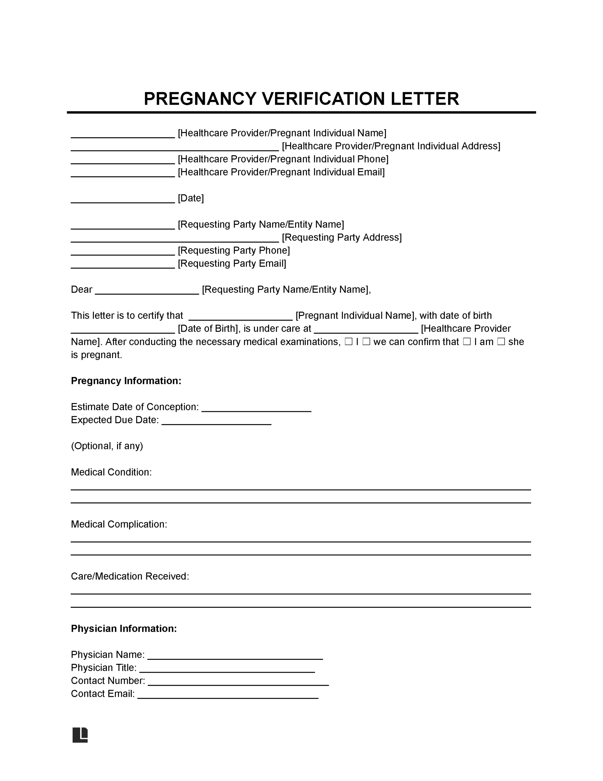 Free Pregnancy Verification Letter Template | Pdf & Word for Printable Proof of Pregnancy Form