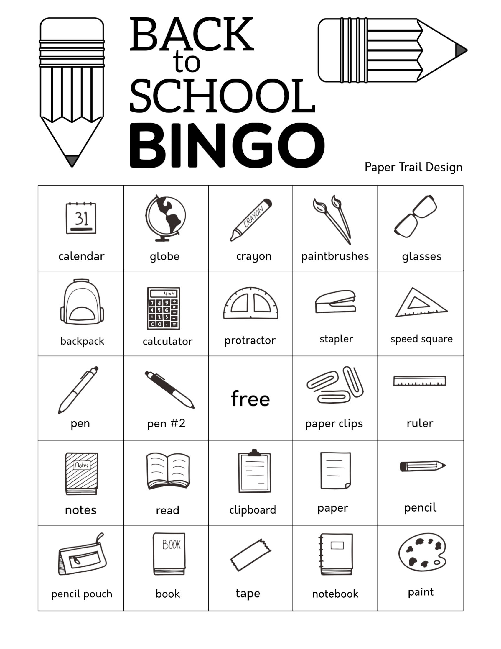 Free Printable Back To School Bingo - Paper Trail Design throughout Back to School Bingo Free Printable