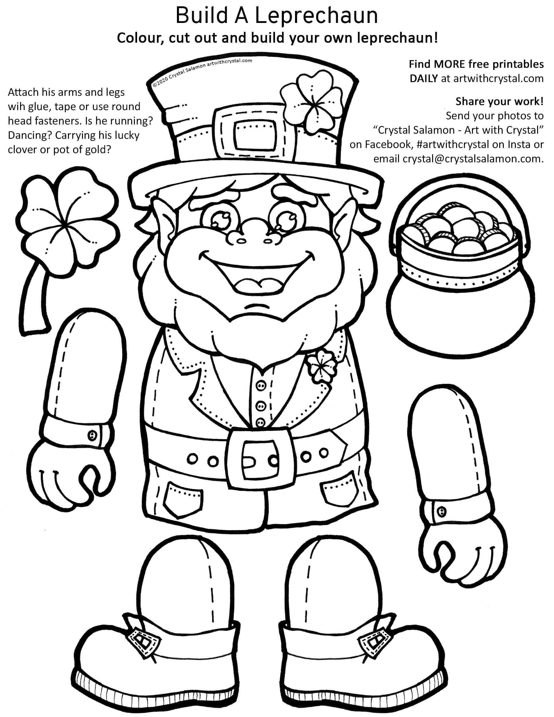 Free Printable - Build A Leprechaun Colouring Page | Art With inside Build a Leprechaun Printable Free