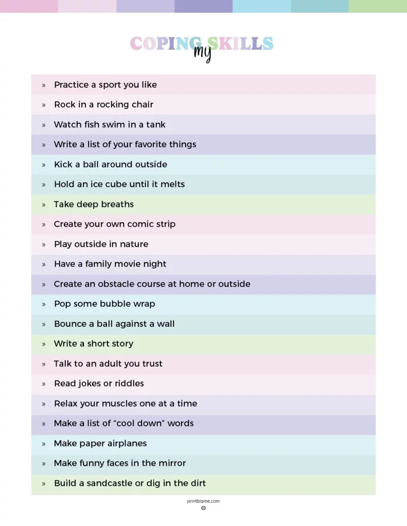 Free Printable Coping Skills Lists - 150 Coping Techniques For Kids intended for Free Printable Coping Skills Lists