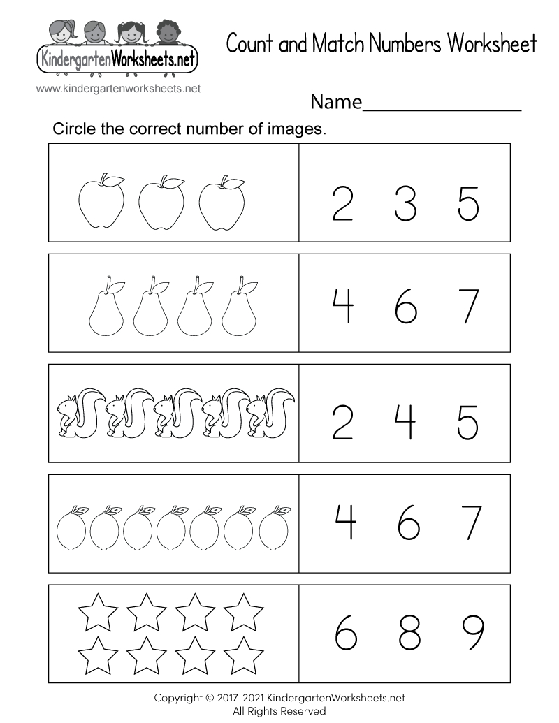 Free Printable Count And Match Numbers Worksheet regarding Free Printable Number Worksheets For Preschoolers