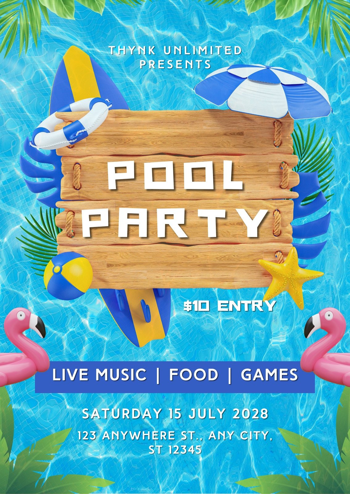 Free Printable, Customizable Pool Party Invitation Templates | Canva intended for Blank Free Printable Pool Party Invitations Templates