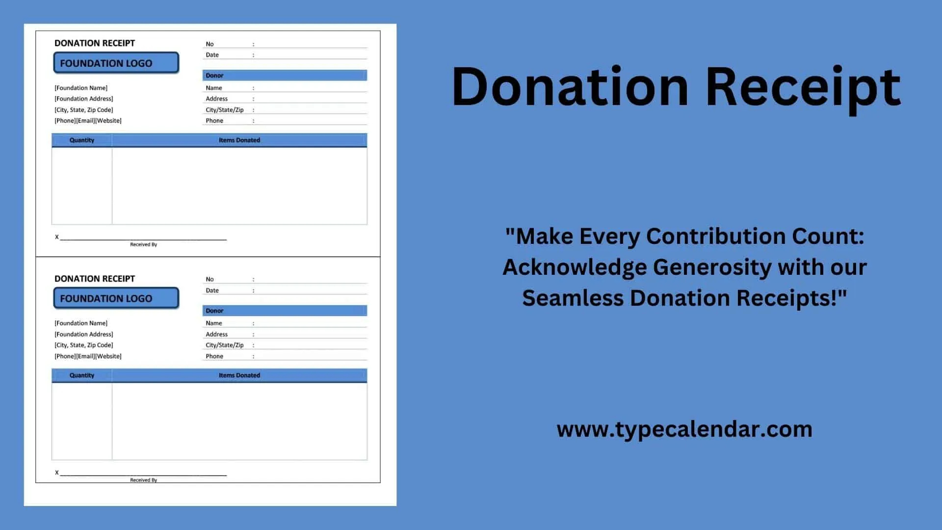 Free Printable Donation Receipt Templates [Pdf, Word, Excel] intended for Free Printable Printable Donation Receipt