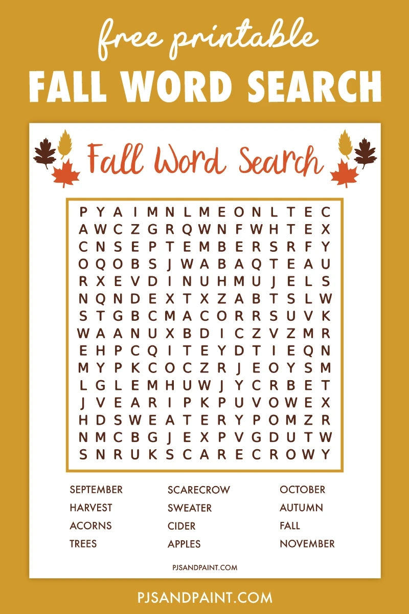 Free Printable Fall Word Search - Pjs And Paint intended for Free Printable Autumn Word Search