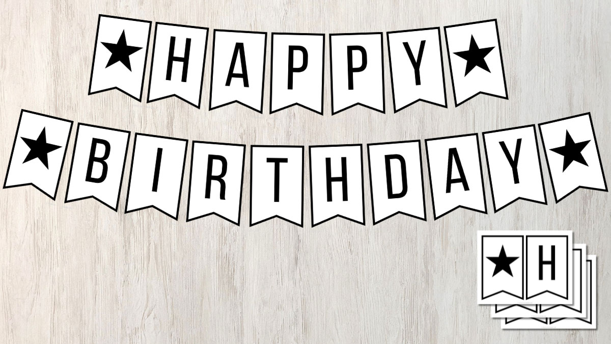 Free Printable Happy Birthday Banner In Black And White for Happy Birthday Banner Printable