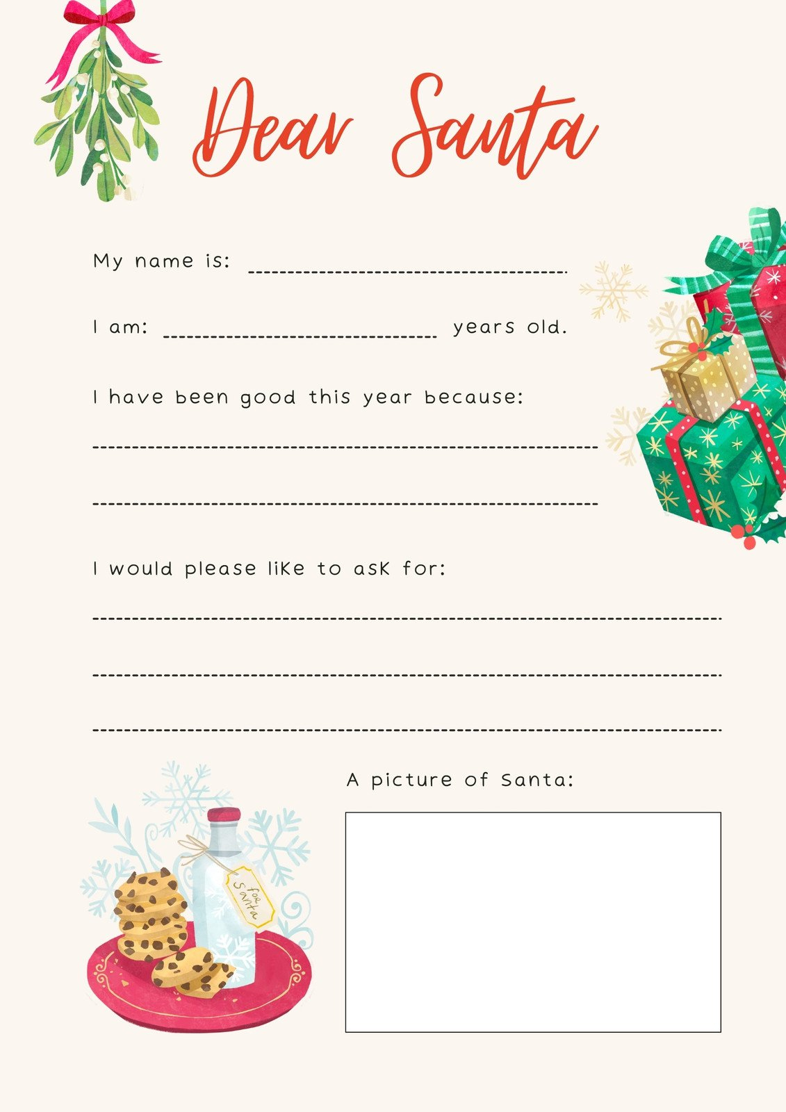 Free Printable Santa Letter Templates You Can Customize | Canva regarding Christmas List For Santa Printable