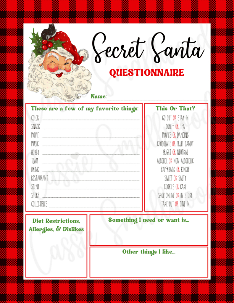 Free Printable Secret Santa Questionnaire Templates - Cassie Smallwood with regard to Free Printable Secret Santa Template