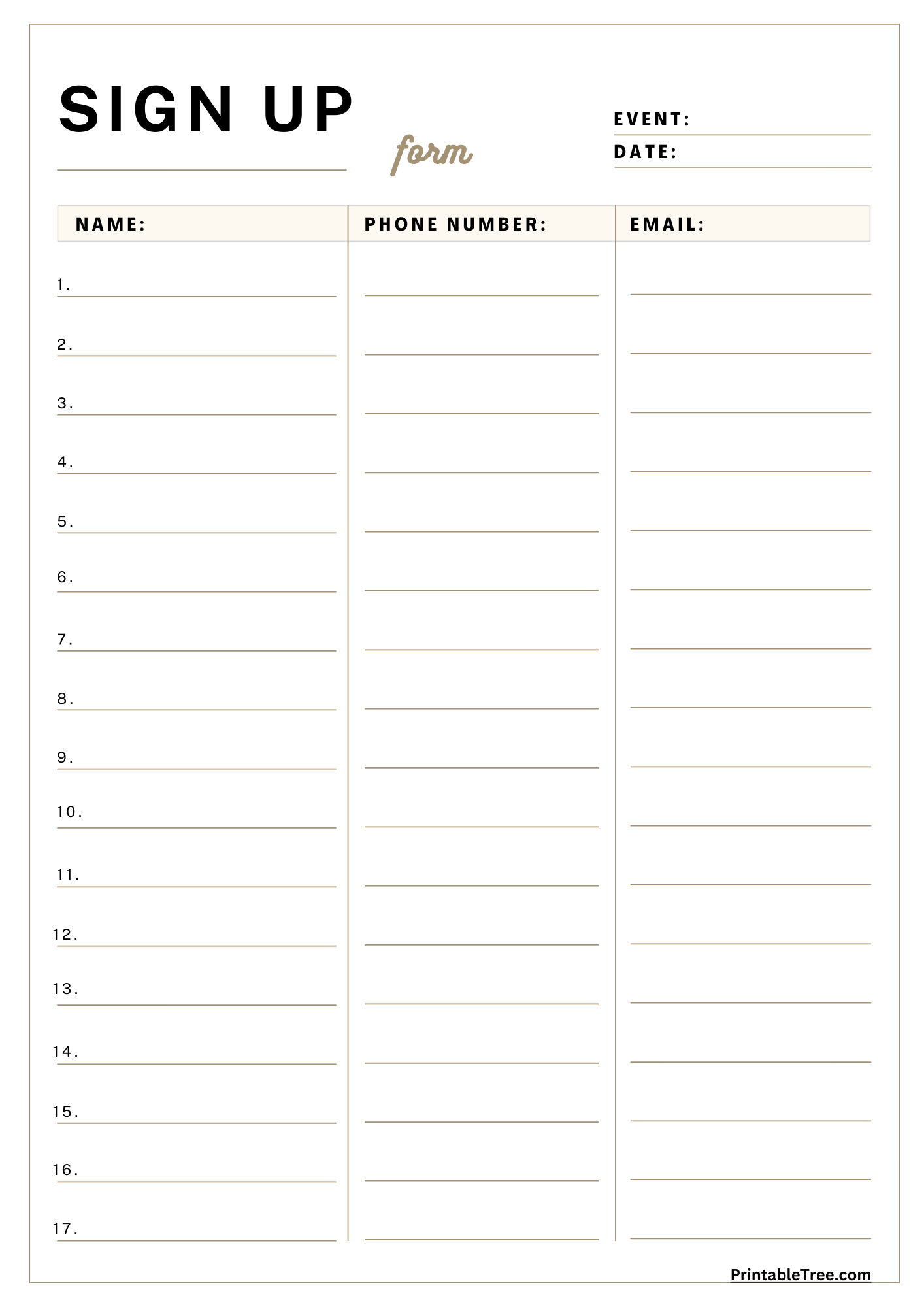 Free Printable Sign-Up And Sign-In Sheet Pdf Templates intended for Sign in Sheet Free Printable