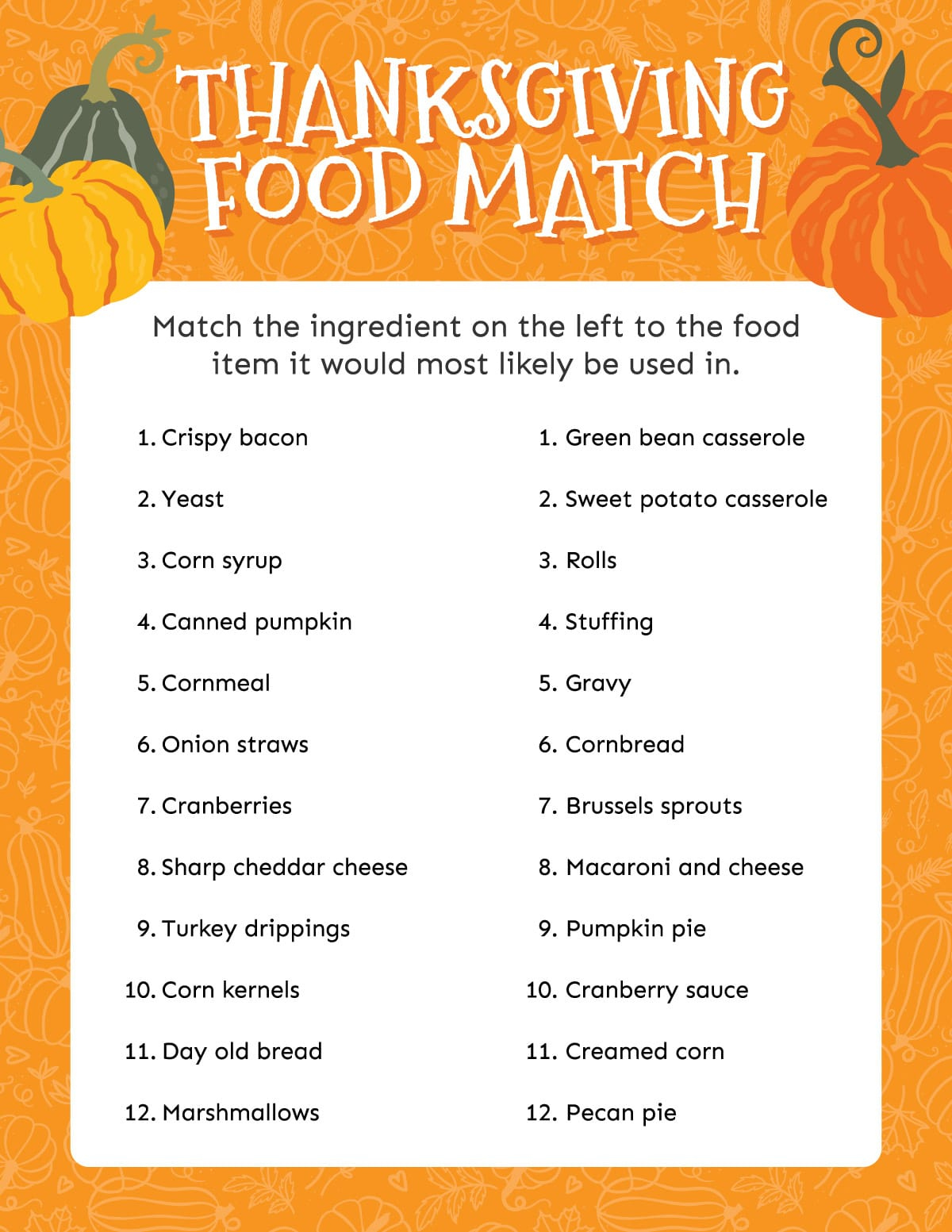 Free Printable Thanksgiving Matching Game - Play Party Plan for Free Printable Games For Thanksgiving