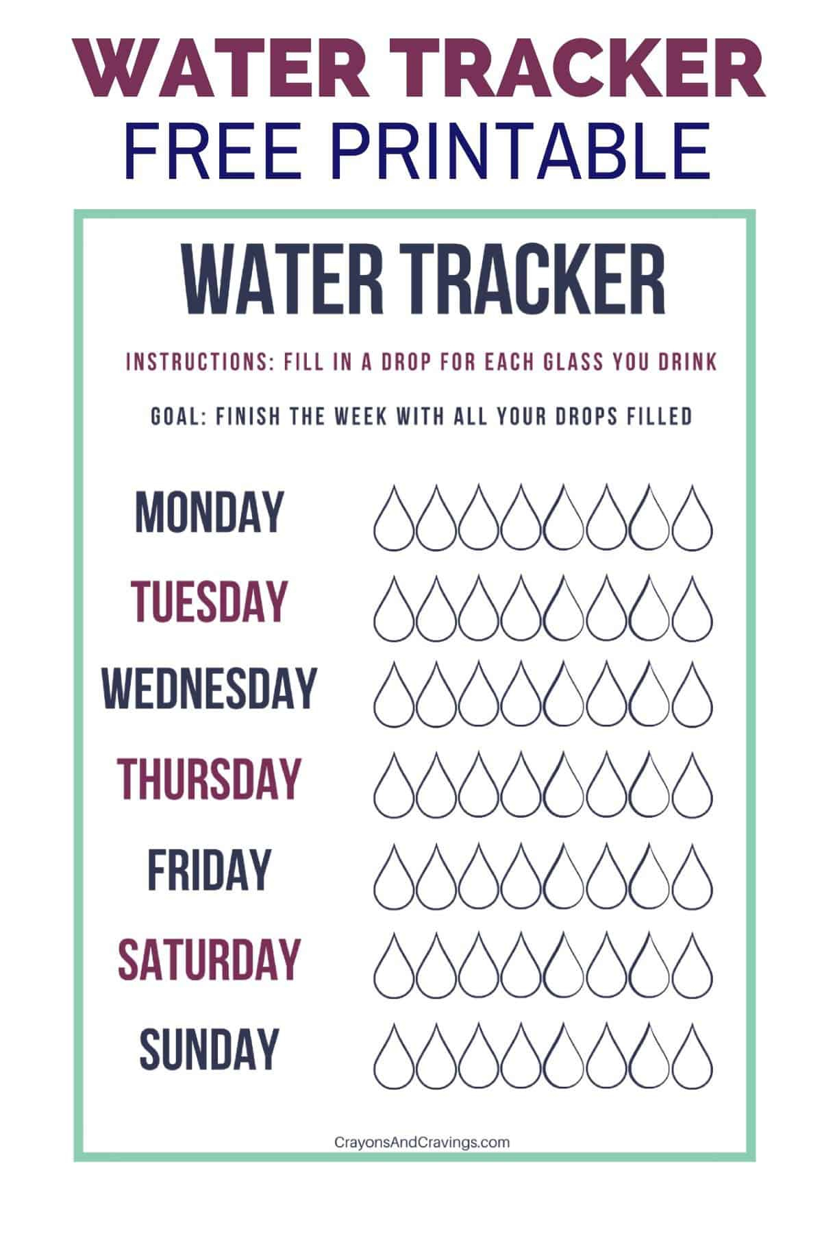 Free Printable Water Tracker (Daily &amp;amp; Weekly) for Water Tracker Printable Free