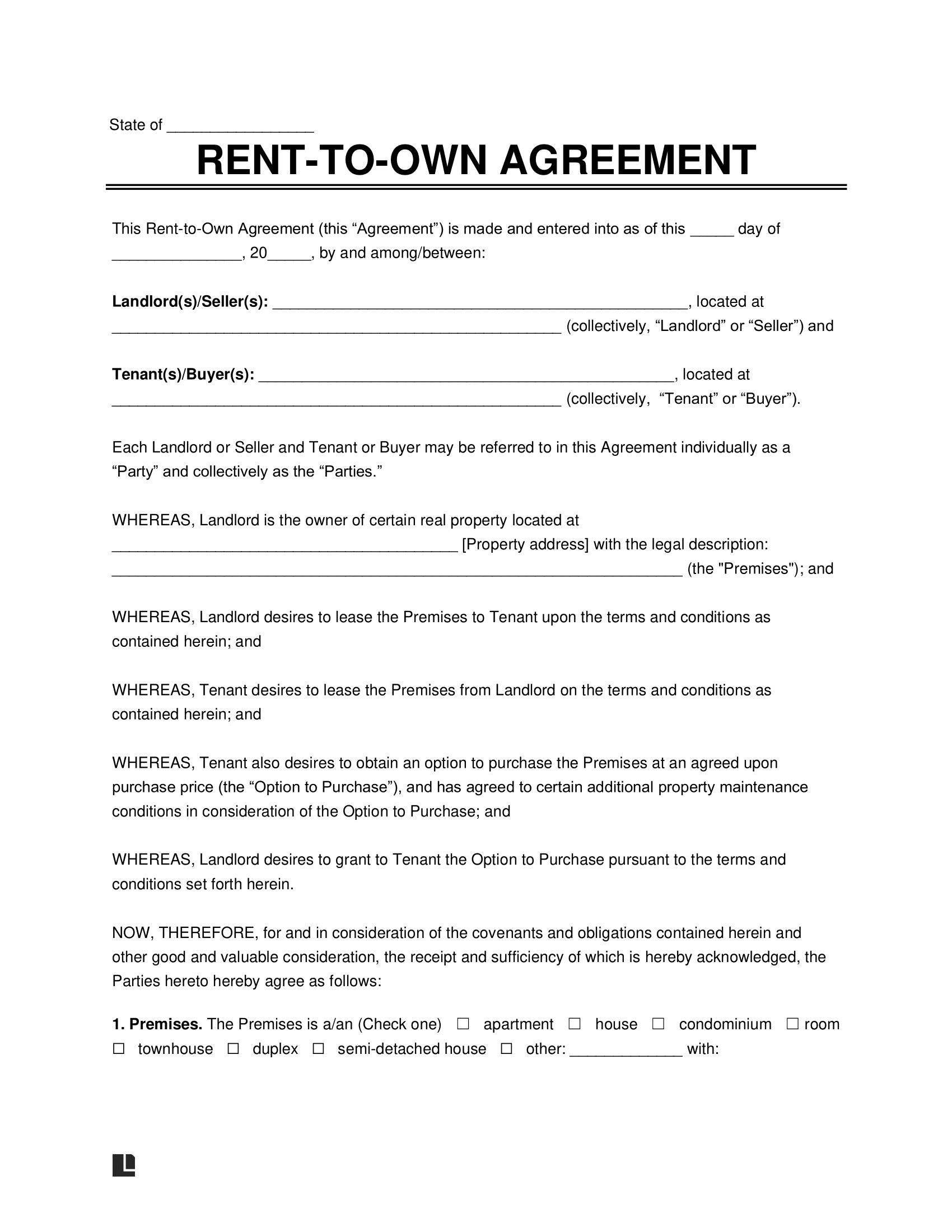 Free Rent-To-Own Contract Template | Pdf & Word pertaining to Free Printable Lease to Own Contract