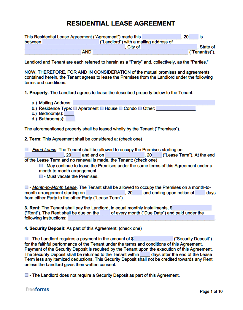 Free Rental / Lease Agreement Templates | Pdf | Word inside Rental Agreement Form Free Printable