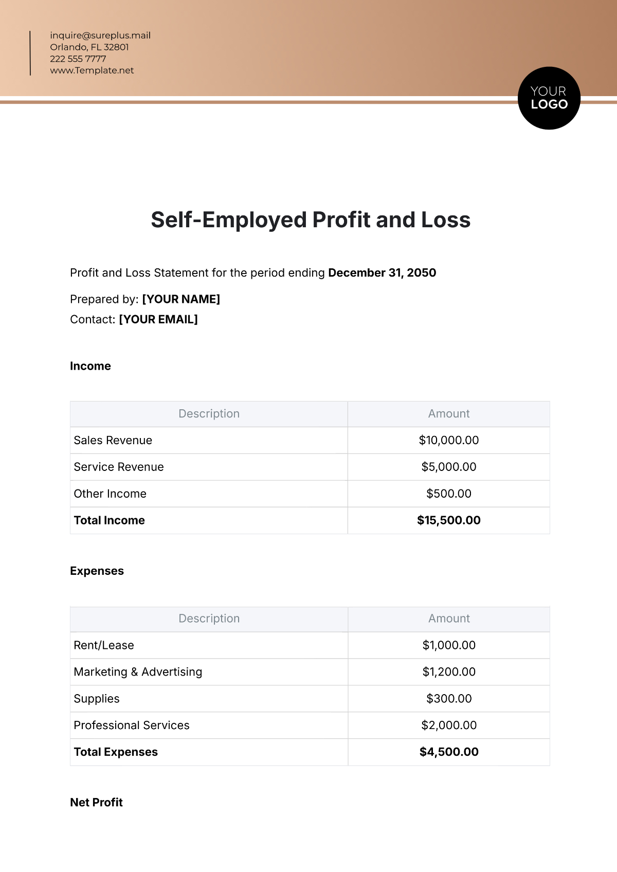 Free Self-Employed Profit And Loss Template To Edit Online regarding Self Printable Free Blank Profit And Loss Statement