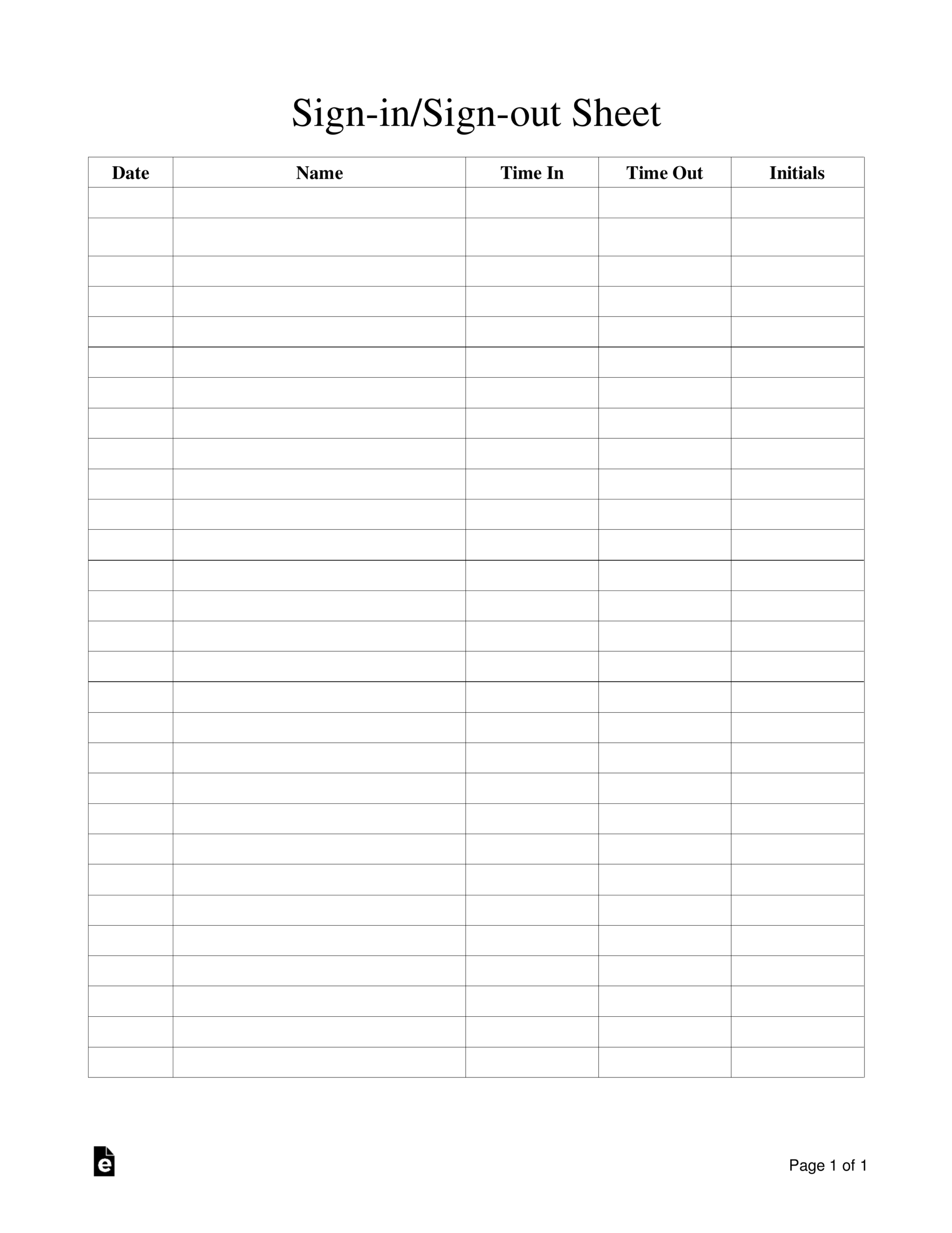 Free Sign-In/Sign-Out Sheet Template - Pdf | Word – Eforms inside Printable Sign in and Out Sheet