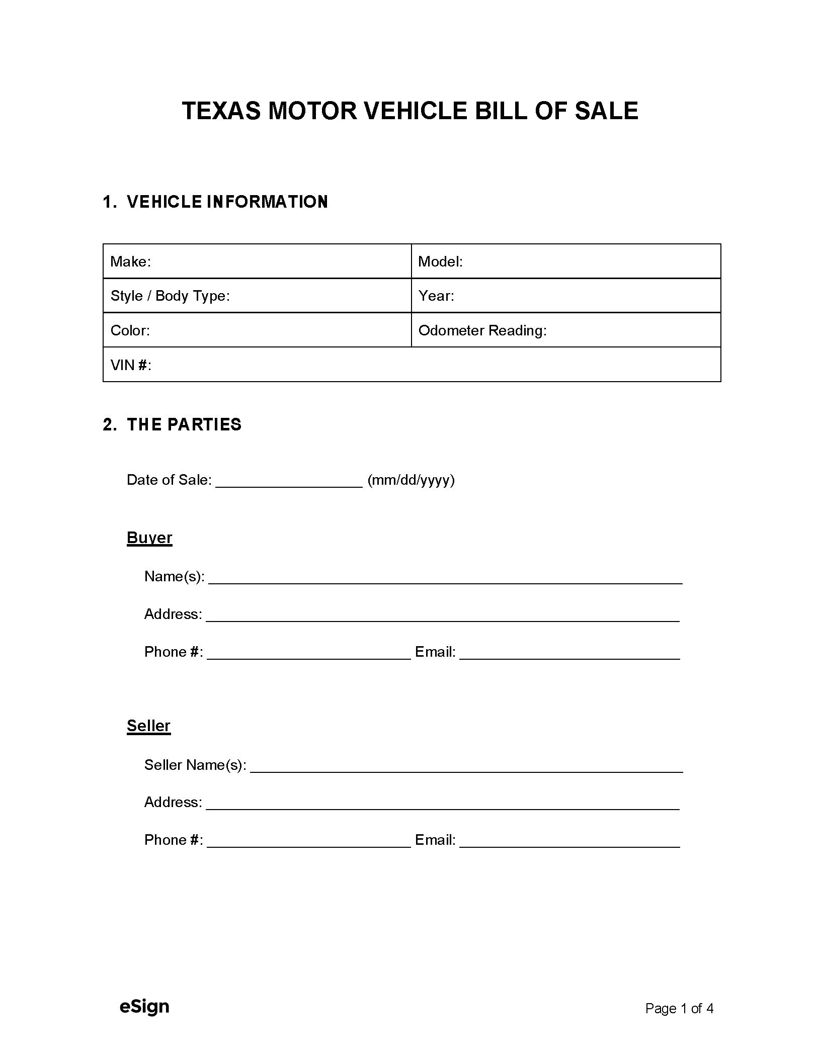 Free Texas Bill Of Sale Forms | Pdf | Word with regard to Bill of Sale Texas Printable