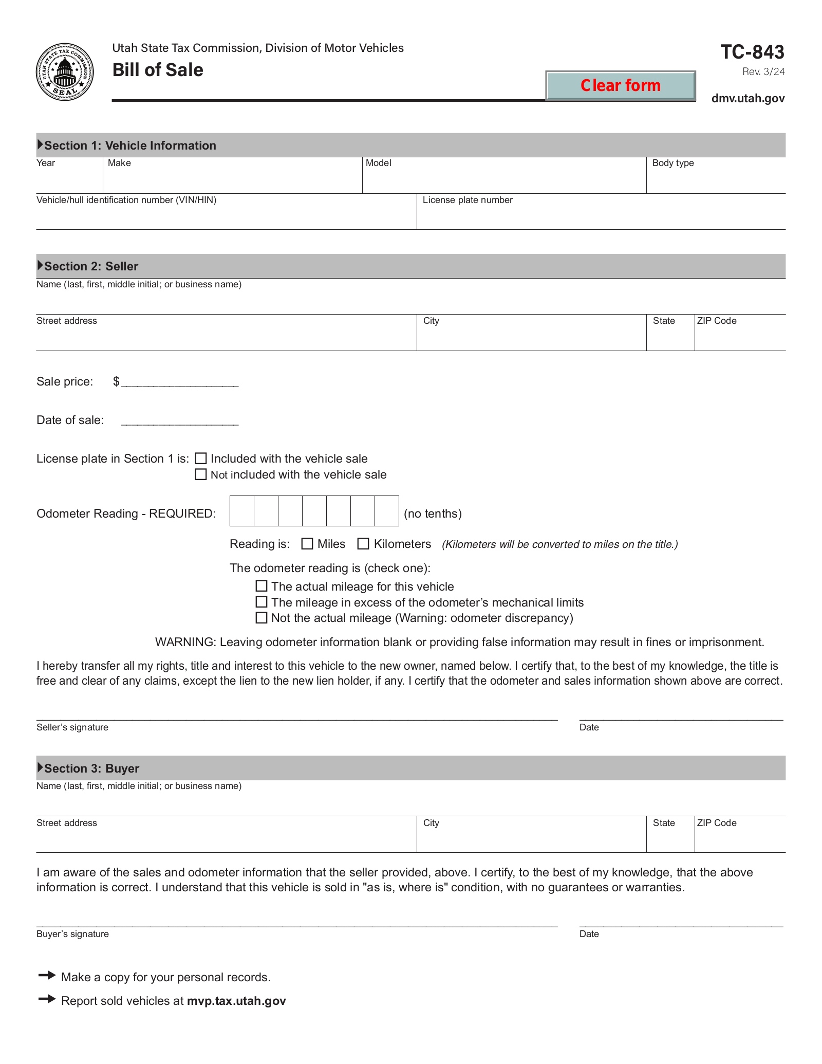 Free Utah Bill Of Sale Forms (4) - Pdf – Eforms for Bill Of Sale Utah Printable