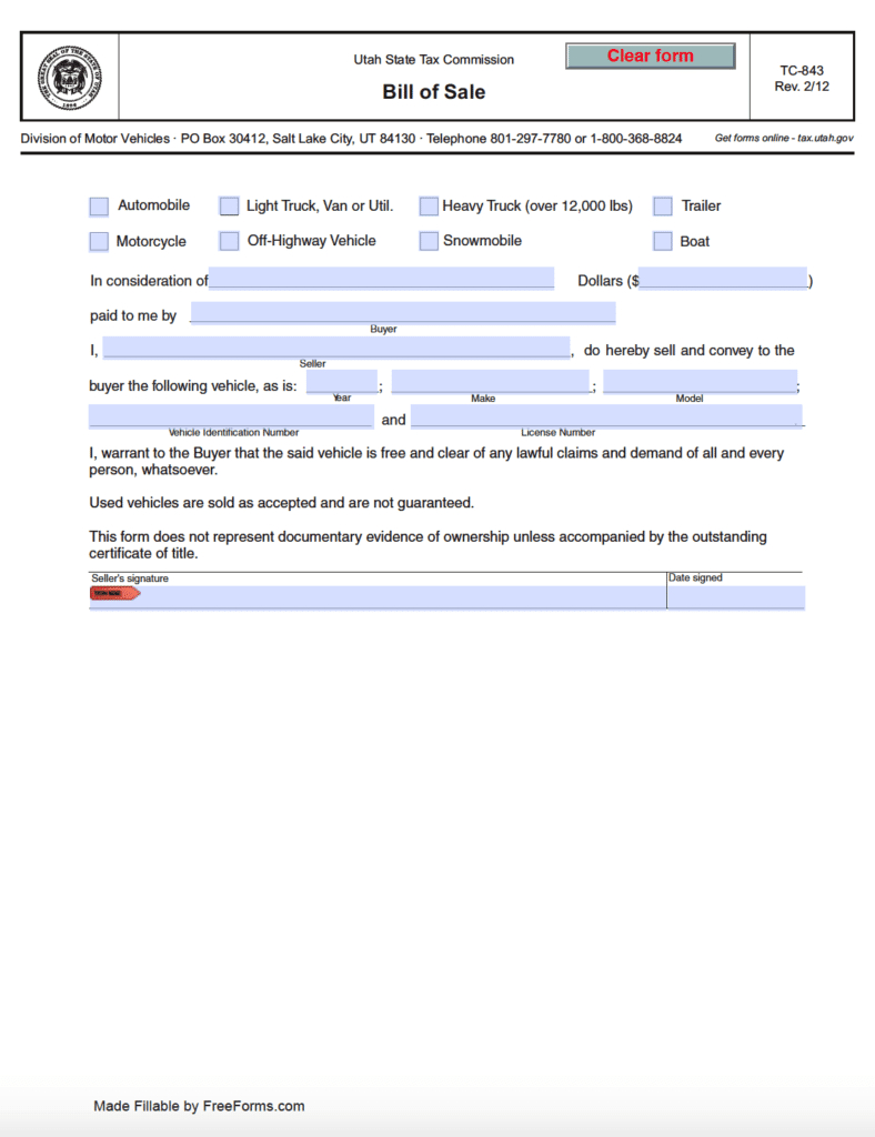 Free Utah Bill Of Sale Forms | Pdf intended for Bill of Sale Utah Printable