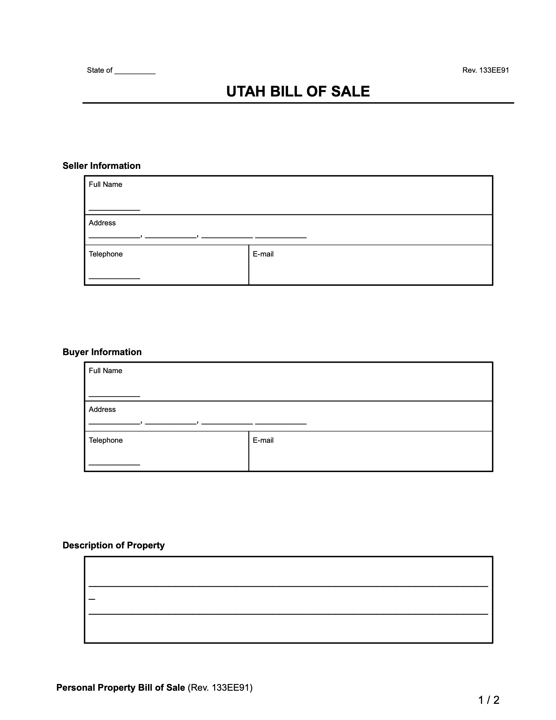 Free Utah Bill Of Sale Forms | Pdf &amp;amp; Word inside Bill of Sale Utah Printable