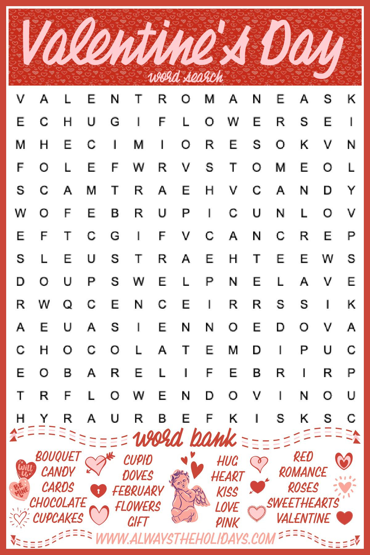 Free Valentine&amp;#039;S Day Word Search Printable - Answer Key Included throughout Valentines Word Search Free Printable