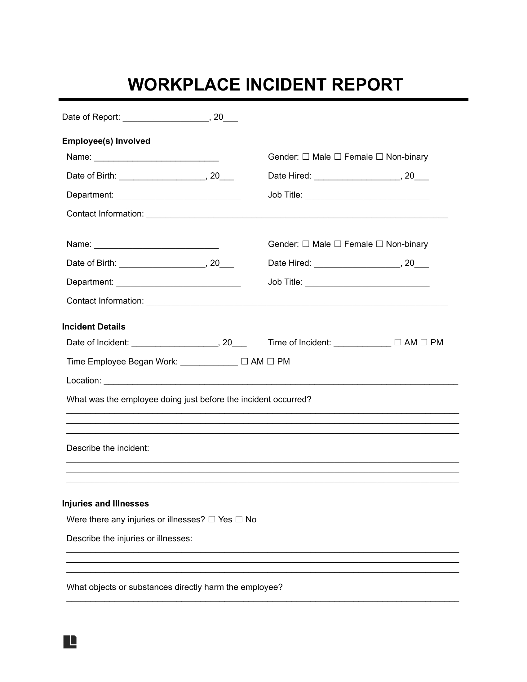 Free Workplace Incident Report Template | Pdf &amp;amp; Word regarding Free Printable Incident Report Form