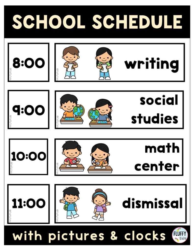 Fun 40+ Classroom Schedule Cards With Pictures For Kids - Fluffytots throughout Free Editable Preschool Schedule Printable