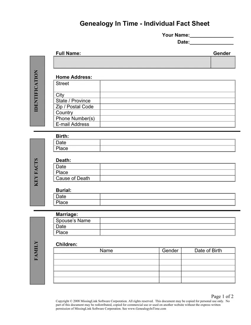 Genealogy Worksheet Individual ≡ Fill Out Printable Pdf Forms Online with regard to Free Printable Genealogy Forms Individual Worksheet