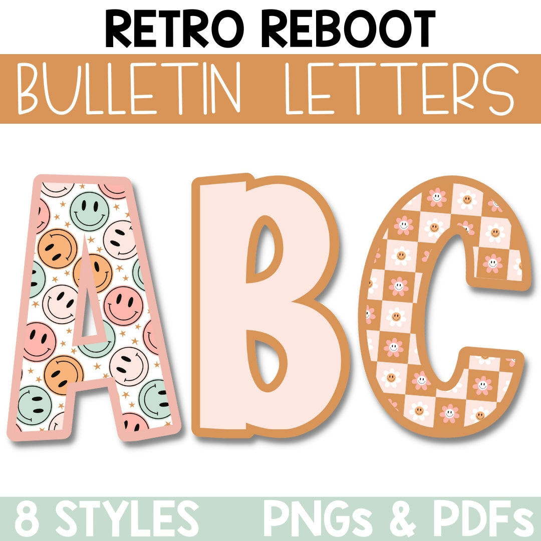 Groovy Retro Bulletin Board Letters, Letter Clipart, Printable throughout Bulletin Board Letters Printable