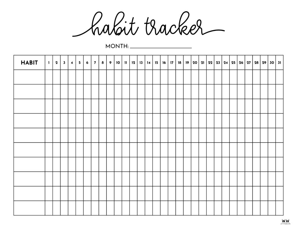 Habit Trackers - 25 Free Printables | Printabulls with Monthly Habit Tracker Printable