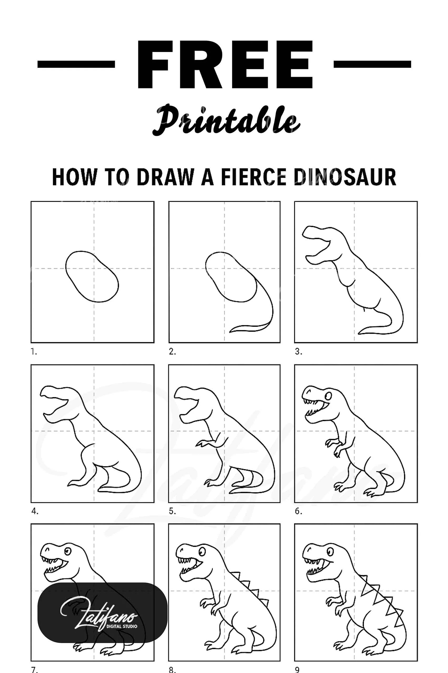 How To Draw A Fierce Dinosaur Printable - Free Download in How to Draw Fierce Dinosaur Printable