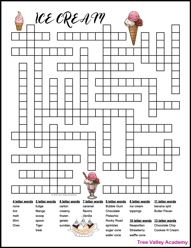Ice Cream Fill In Puzzle - Tree Valley Academy intended for Free Printable Word Fill in Puzzles