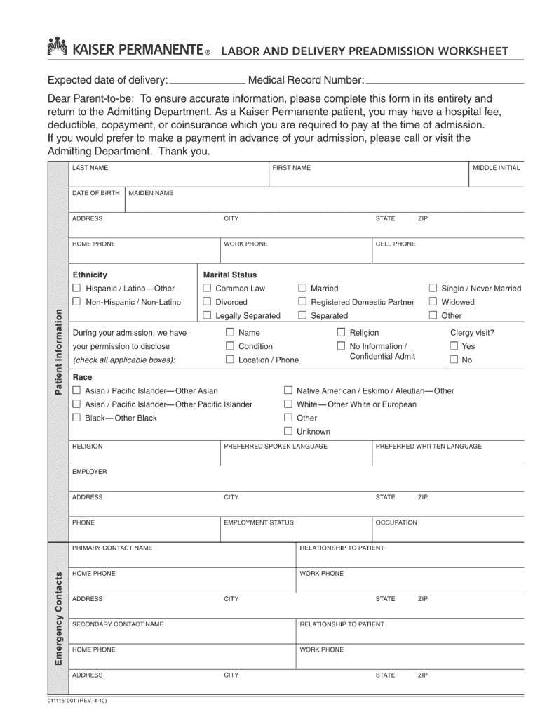 Kaiser 011116-001 Form - Fill Online, Printable, Fillable, Blank for Printable Blank Kaiser Doctors Note