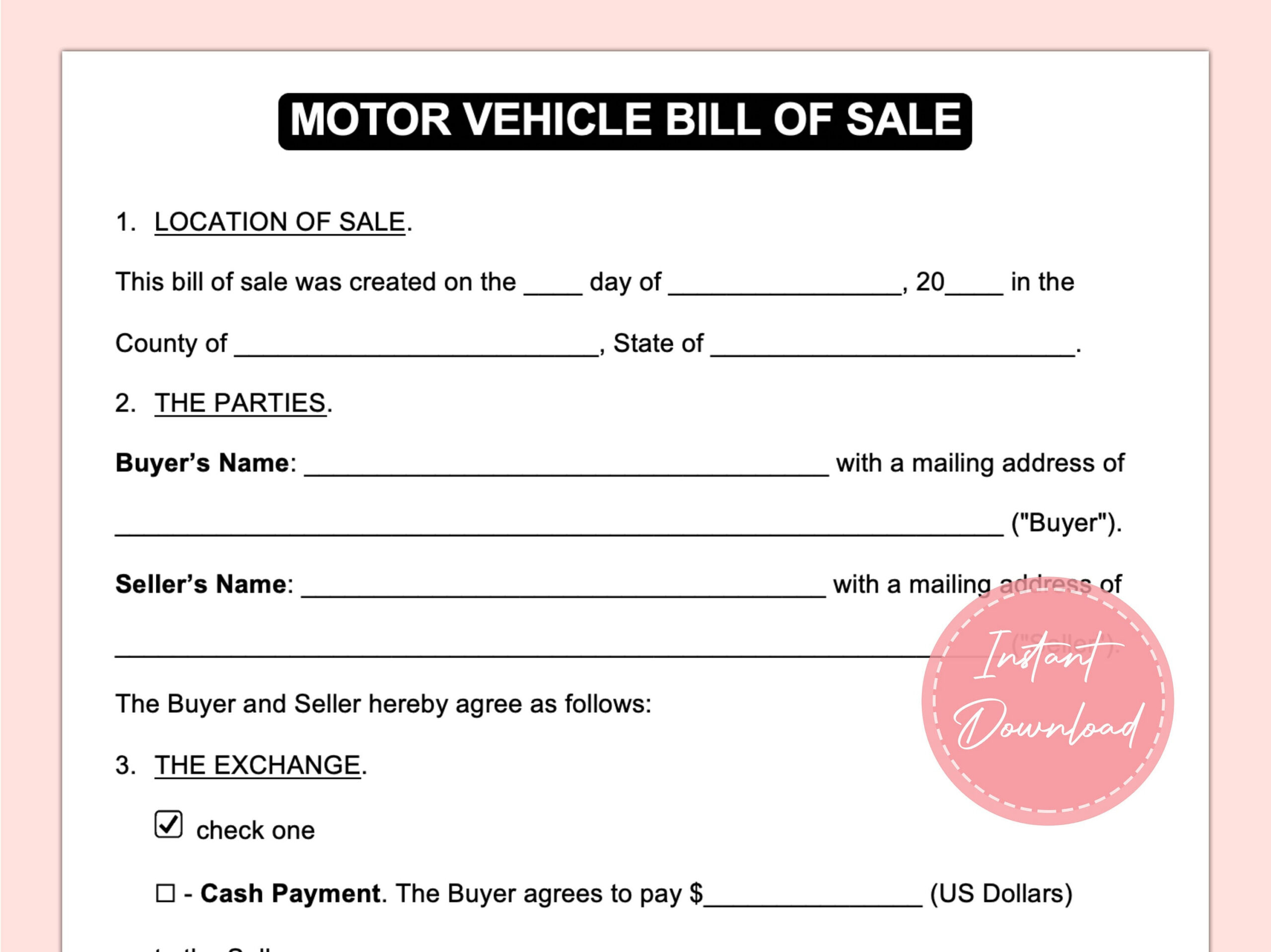 Kfz-Kaufschein | Bill Of Sale | Auto Sale Form | Fahrzeug Sale throughout Motor Vehicle Printable Bill Of Sale