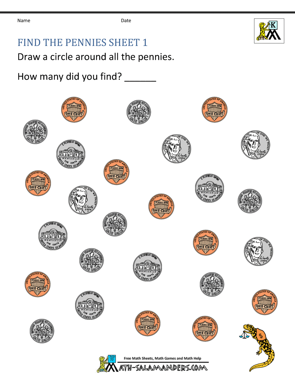 Kindergarten Money Worksheets 1St Grade in Kindergarten Money Worksheets Free Printable