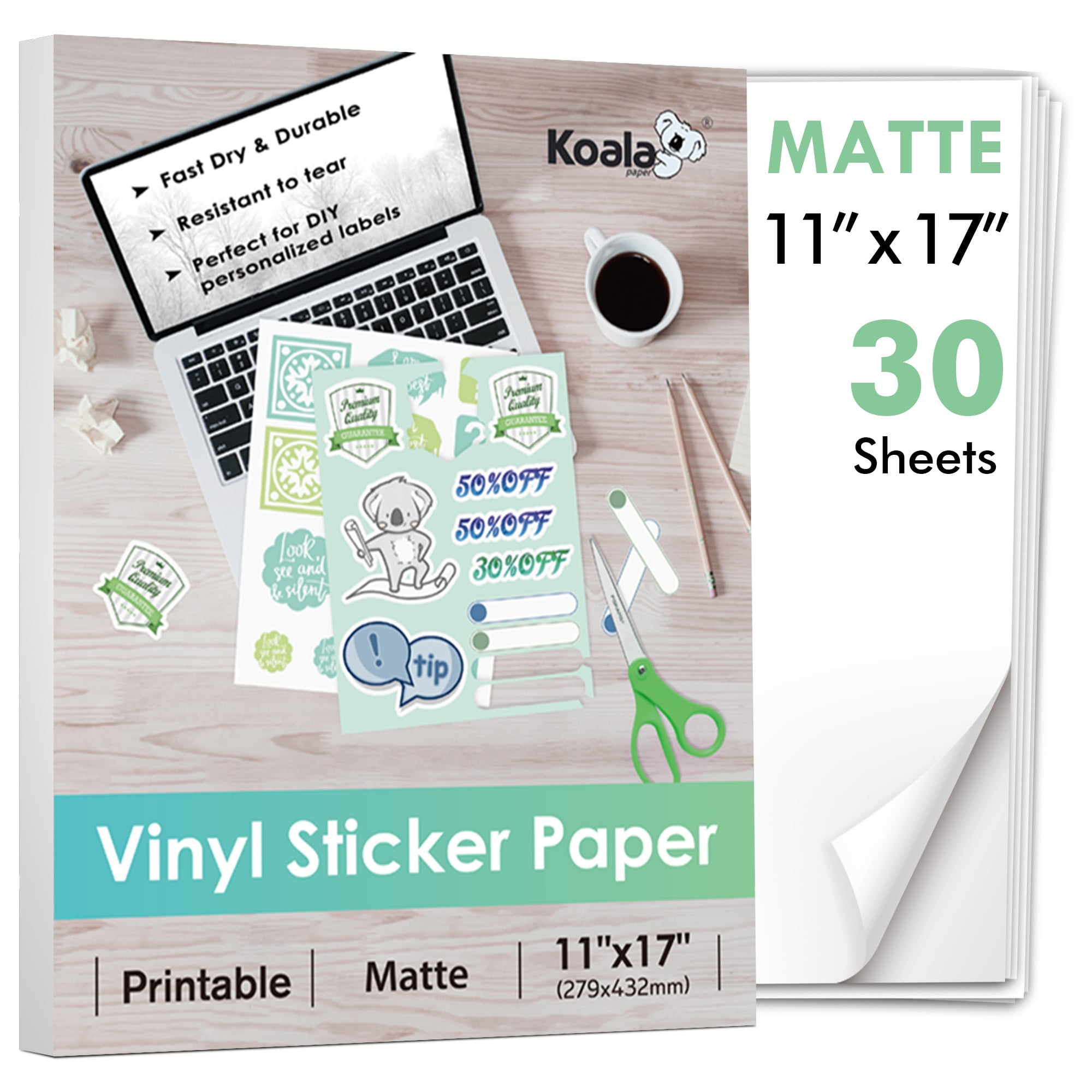 Koala Printable Vinyl Sticker Paper For Inkjet Printer 30 Sheets inside Printable Vinyl For Inkjet Printers