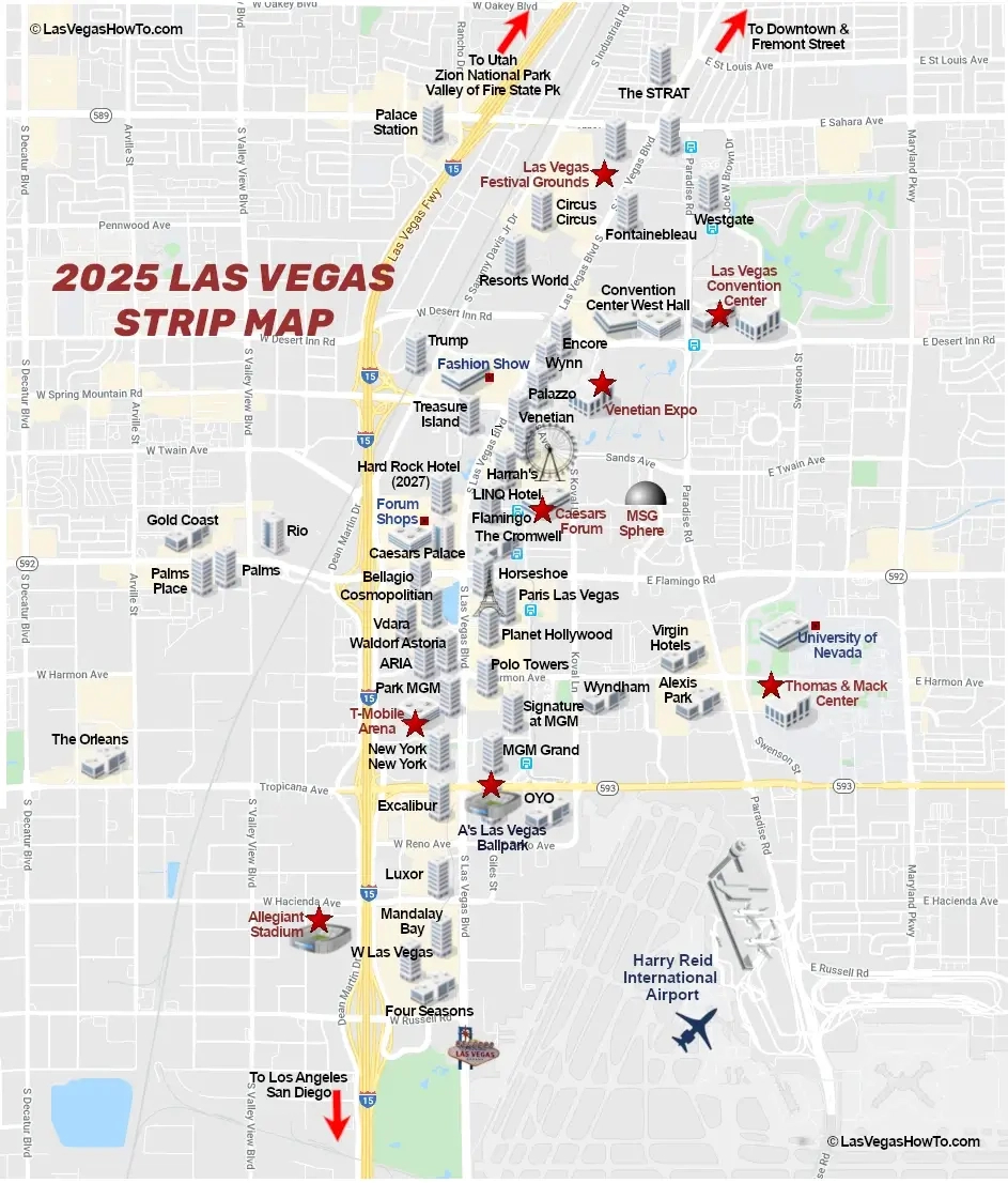 Las Vegas Strip Map (2025) Updated | Lasvegashowto pertaining to Printable Map Of Las Vegas Strip