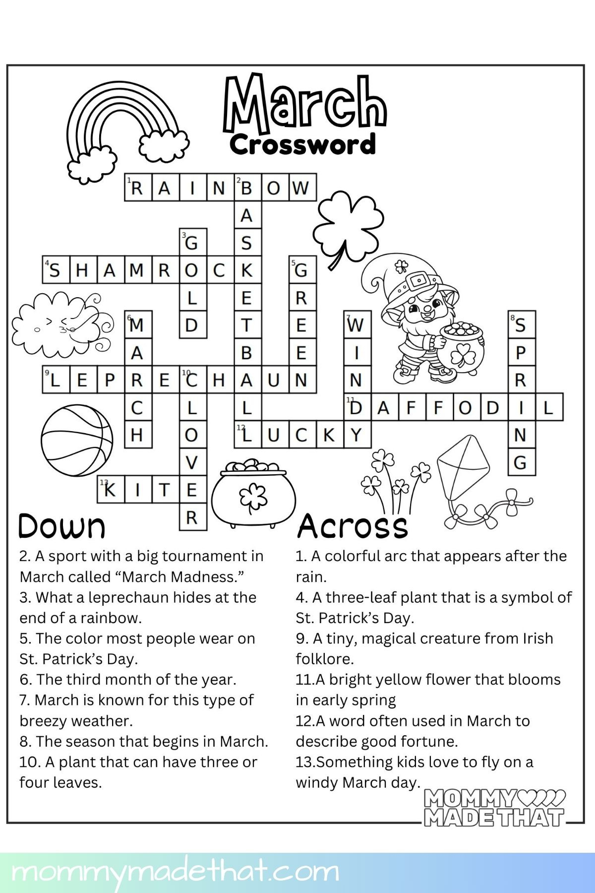 March Crossword Puzzle (Free Printable With Answer Key) within Crossword Puzzles Printable with Answers