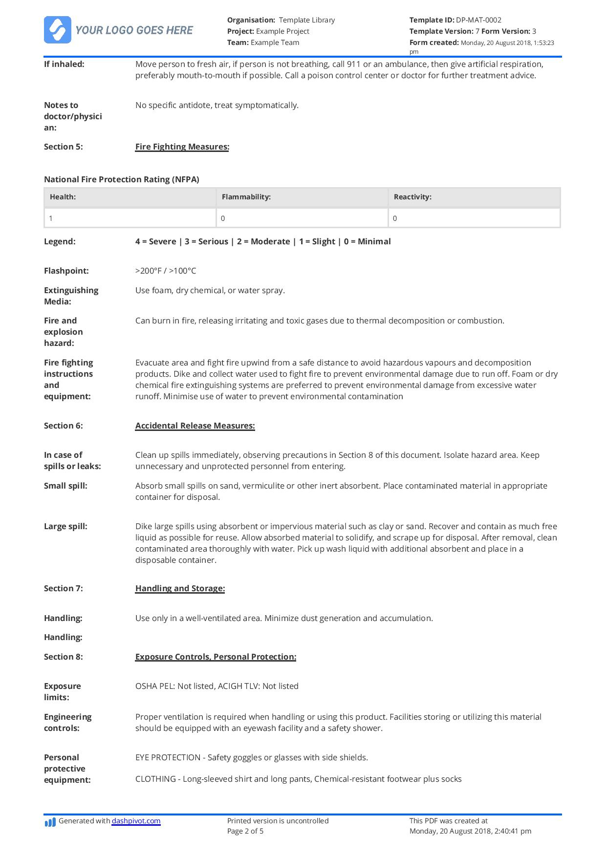 Material Safety Data Sheet Template: Download For Free inside Free Printable Msds Sheets Online
