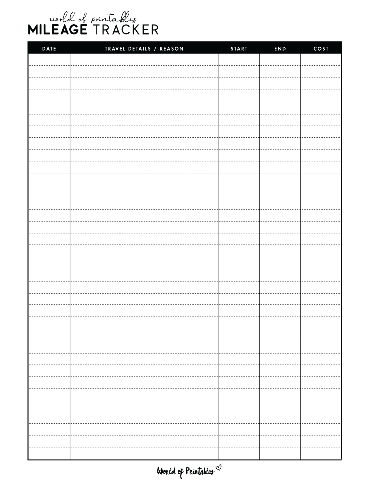 Mileage Log Templates - 15 Best Styles - World Of Printables for Free Printable Mileage Log