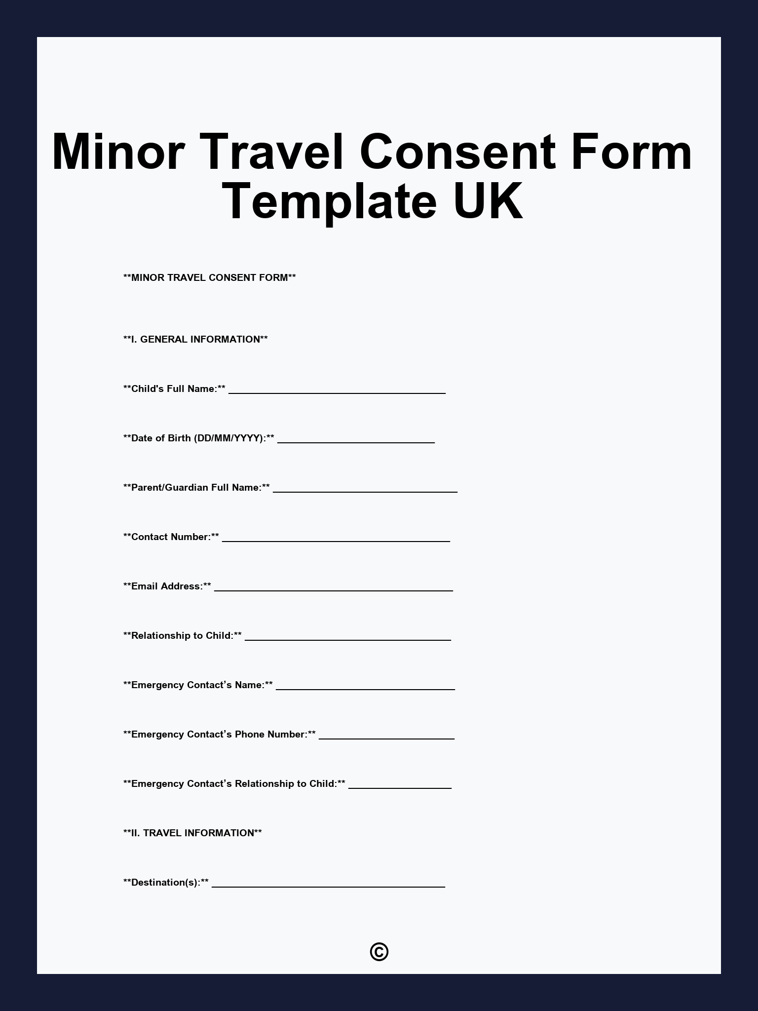 Minor Travel Consent Form Template Uk for Printable Minor Travel Consent Form