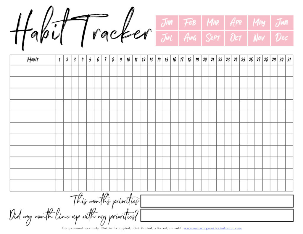 Monthly Habit Tracker Printable – Morning Motivated Mom pertaining to Monthly Habit Tracker Printable