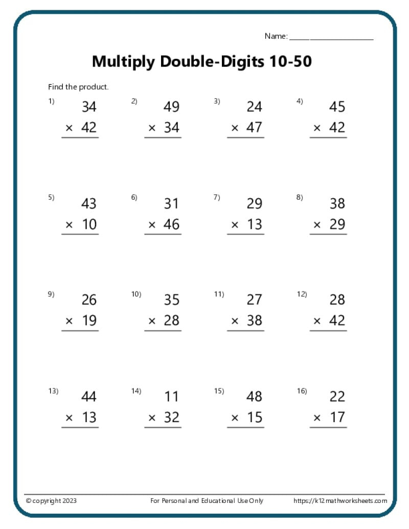 Multiplication Worksheets - K12 Math Worksheets with regard to Free Printable Worksheets For Multiplication