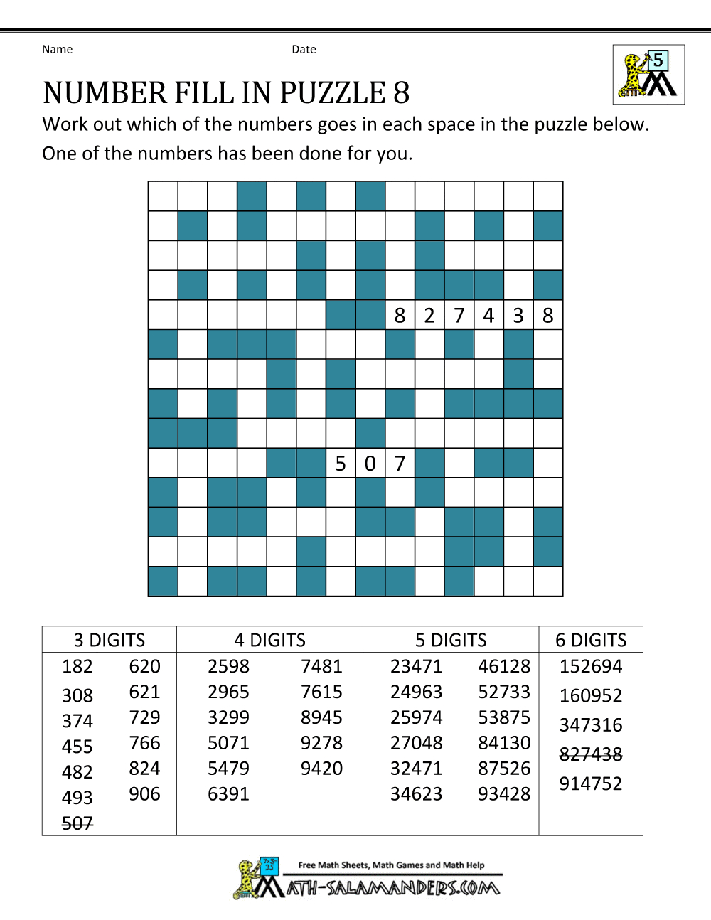 Number Fill In Puzzles for Free Printable Word Fill In Puzzles