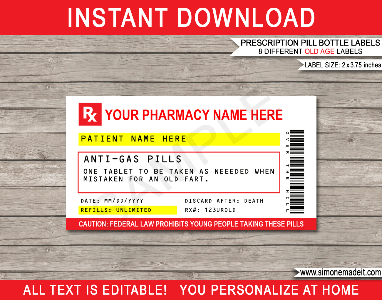 Old Age Prescription Labels (2 X 3.75 Inch) - For Vials with Free Printable Funny Prescription Labels