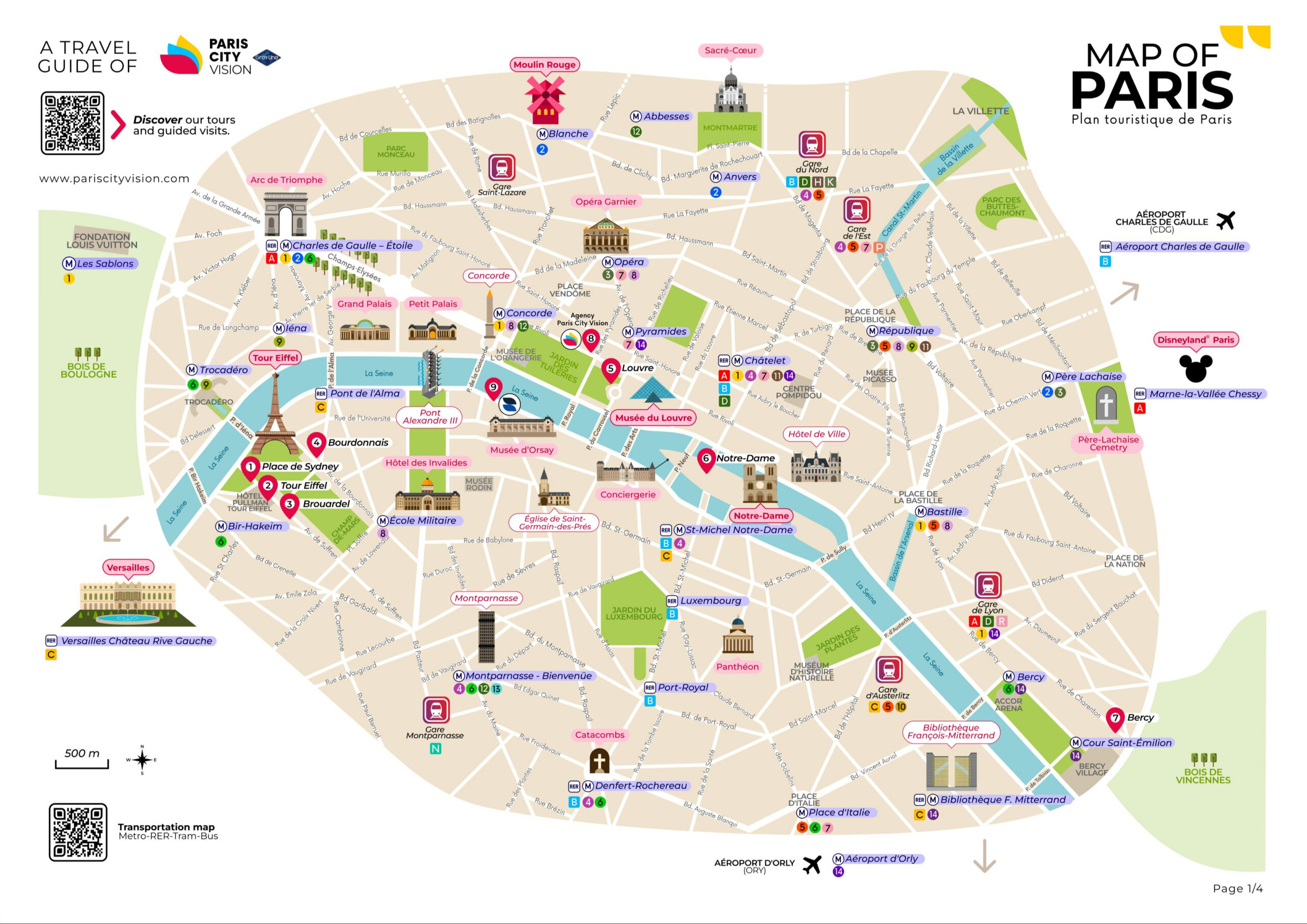 Paris Tourist Map: Downloadable Map - Pariscityvision in Tourist Map of Paris Printable