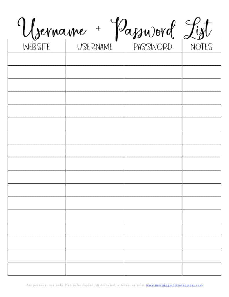 Password Keeper Printable – Morning Motivated Mom regarding Free Printable Password Keeper Printable