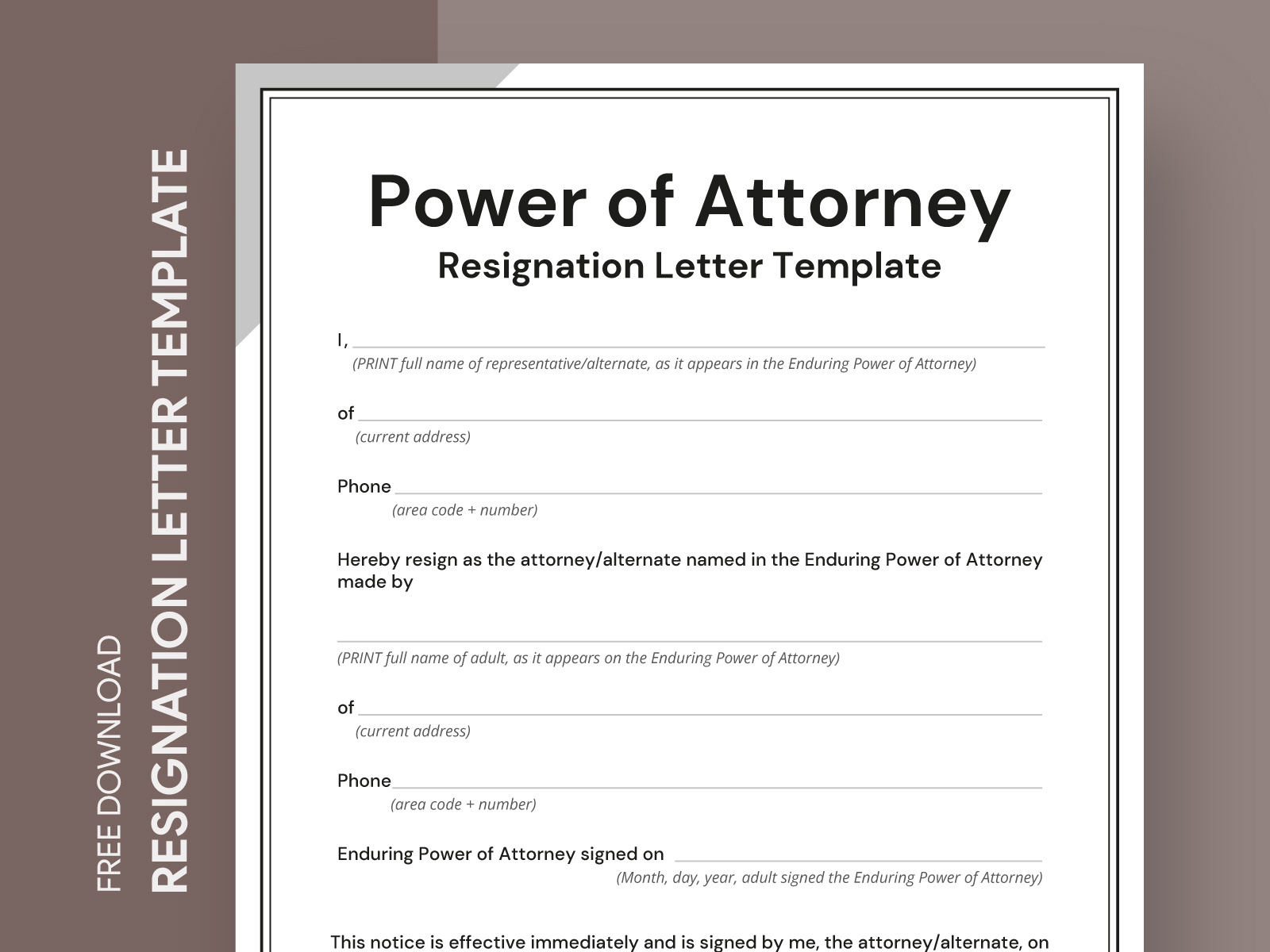 Power Of Attorney Resignation Letter Free Google Docs Template throughout Printable Power of Attorney Resignation Letter Template