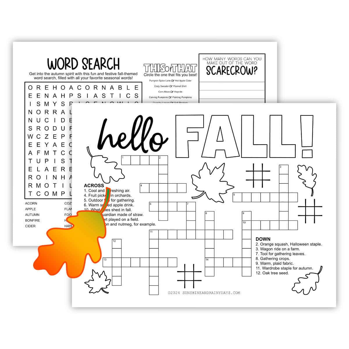 Printable Fall Activity Sheet - Sunshine And Rainy Days for Free Printable Fall Activity Sheets