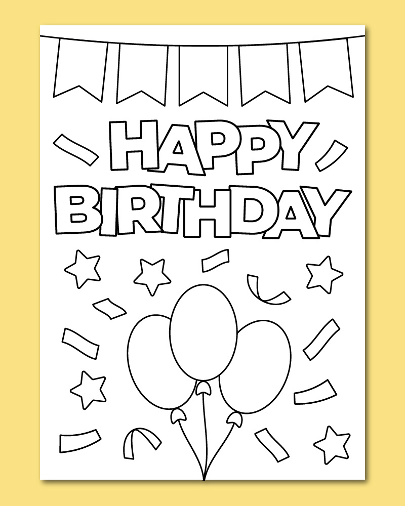 Printable Happy Birthday Coloring Card - Chevron Lemon in Happy B Day Cards Printable