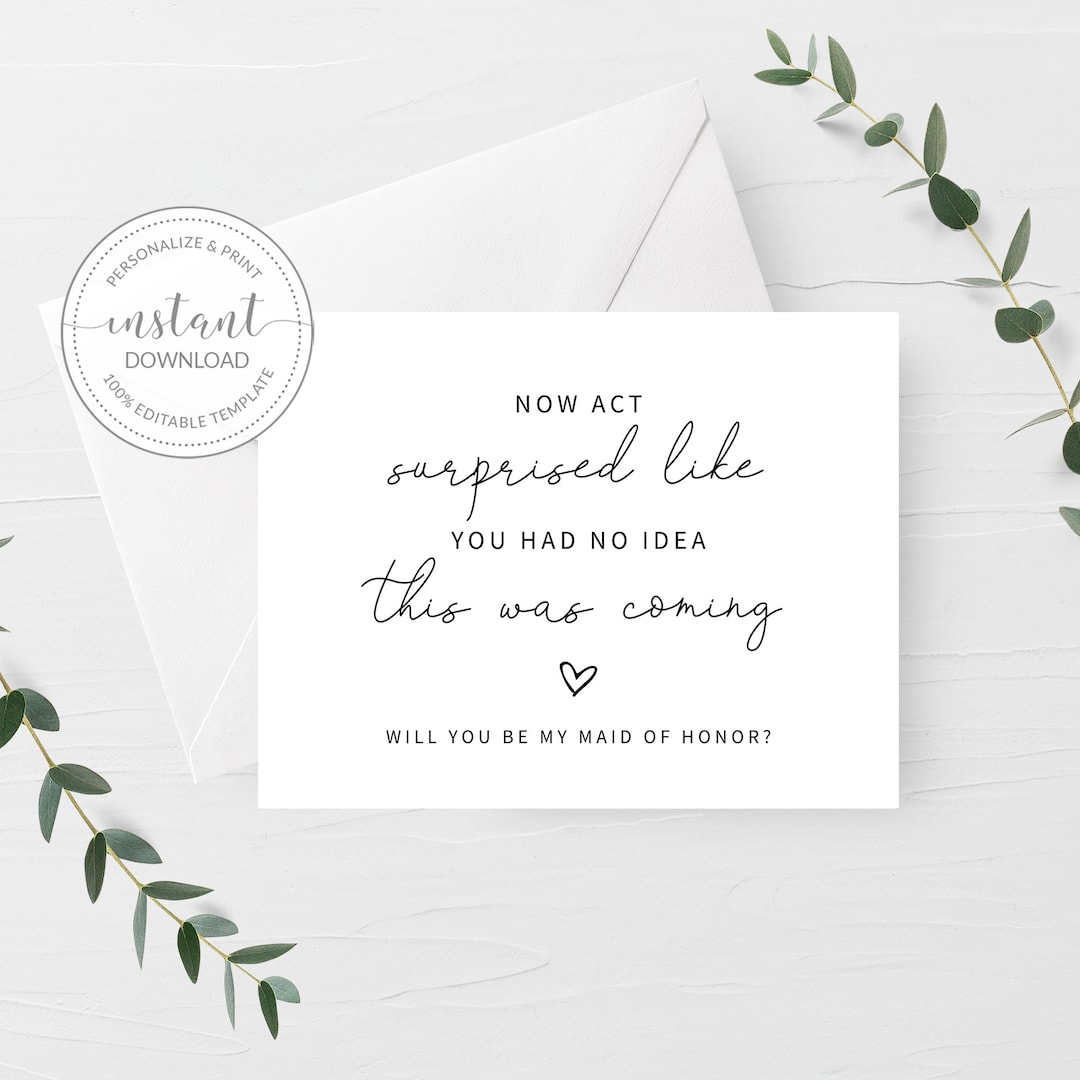 Printable Maid Of Honor Proposal Card Funny, Will You Be My Maid intended for Printable Will You Be My Maid Of Honor