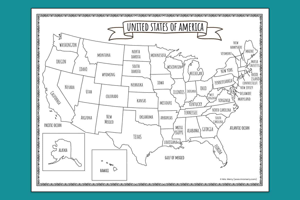 Printable Map Of The United States | Mrs. Merry throughout Printable Map Of Us States